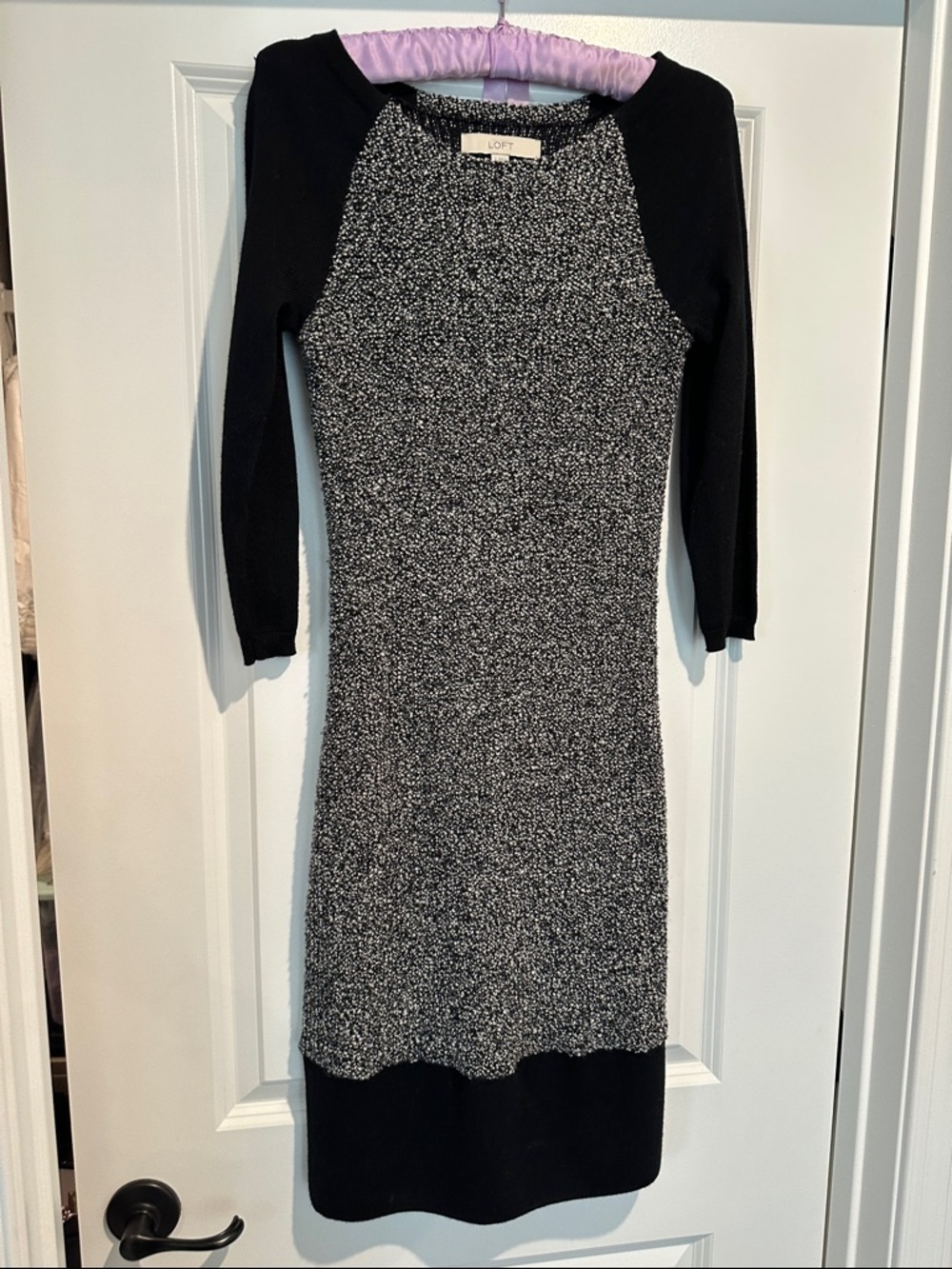 LOFT Black and Gray Raglan Midi Knit Dress